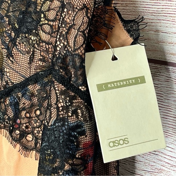 NWT ASOS Maternity Floral Slip Dress with Black Lace - Picture 7 of 15